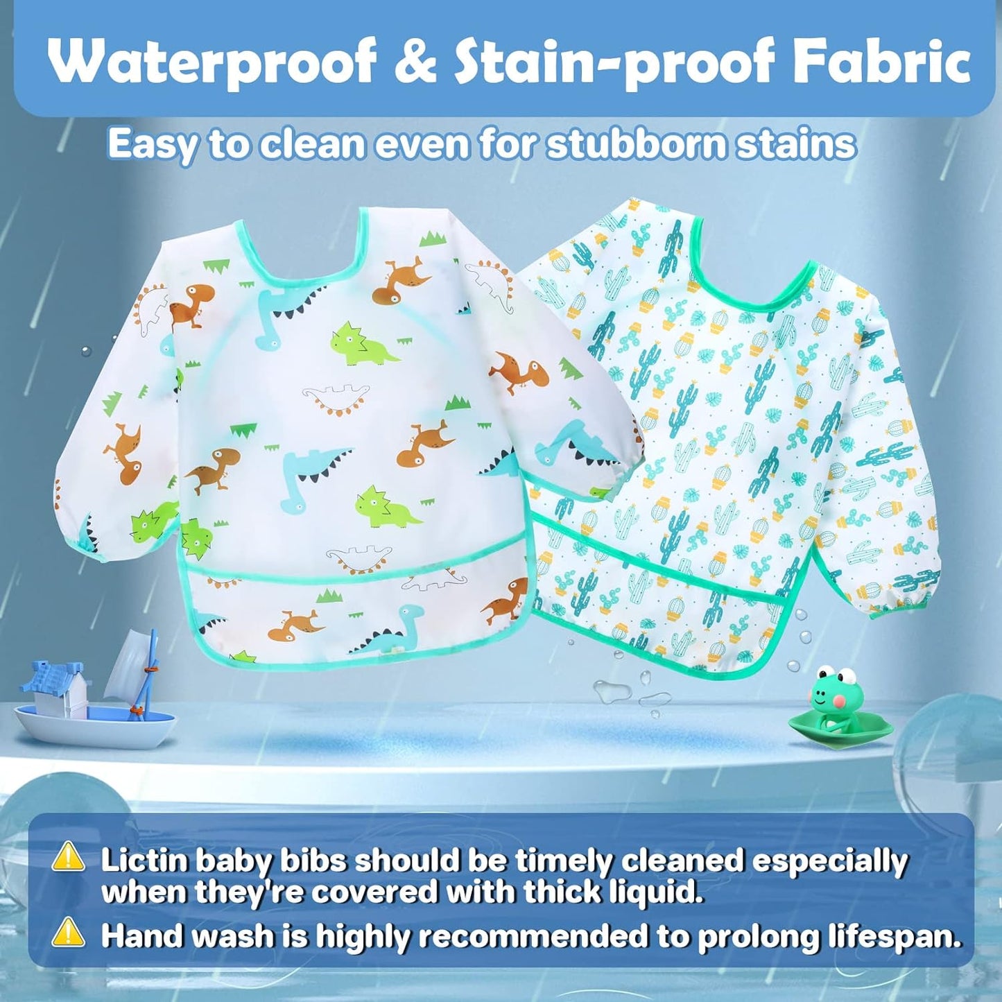 Lictin Long Sleeve Baby Bibs for Boy or Girl,Fully Waterproof Toddler Bibs,2-5 years Neutral Baby Smock for Eating,Reusable Infant Wearable Bibs for Feeding Teething or Weaning,Easy to Clean,5 Pcs