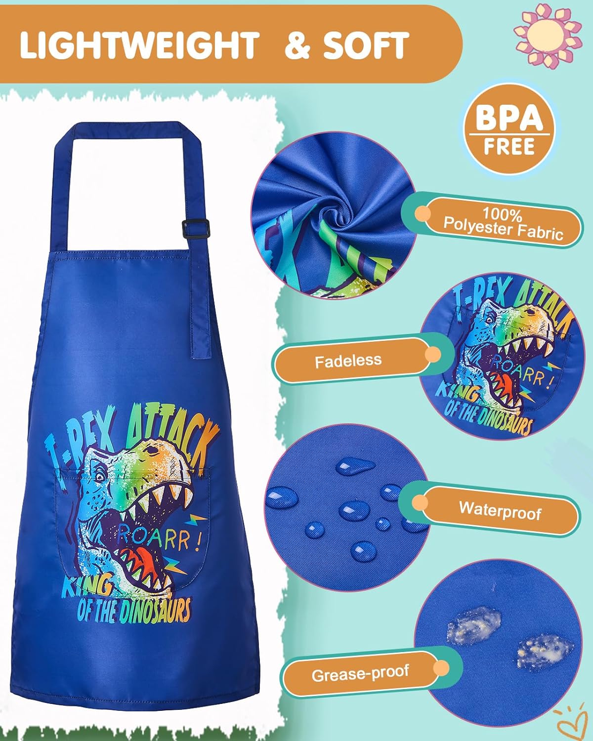 Lictin 2 Pack Kids Apron for Boys Girls for Cooking, Waterproof Art Apron with Pockets for Kids Painting Cooking Baking