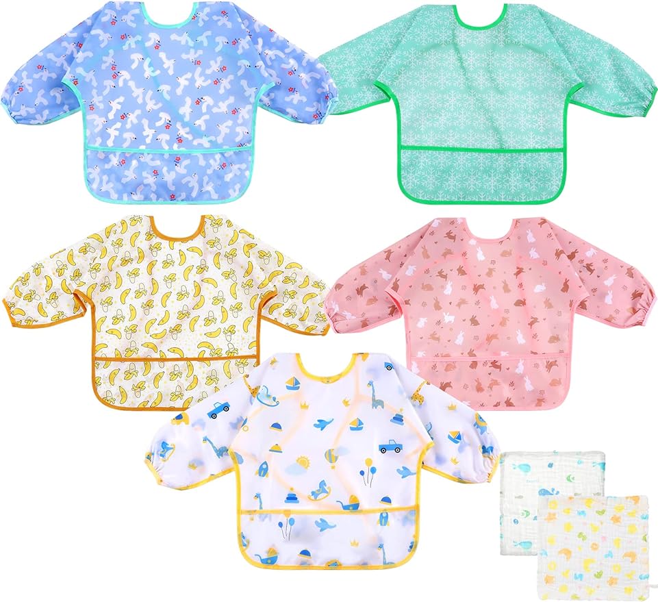 Lictin Baby Bibs for Boys Girls - Long Sleeve Bib, Waterproof Toddler Bibs, 0-24 Months Neutral Baby Smock for Eating