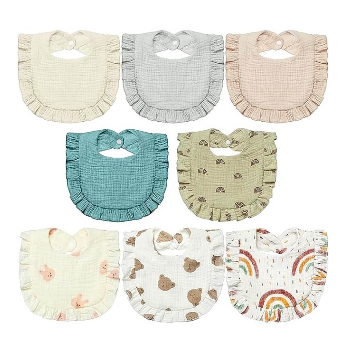 Muslin Baby Drool Bibs - 8 Pack -Cotton Unisex