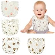 Lictin 4-Pack Muslin Baby Bandana Drool Bibs, Unisex Bandana Drooling Bibs, Super Absorbent Organic Cotton Baby Bibs, Gentle Teething Bibs for Teething Baby Little Bear