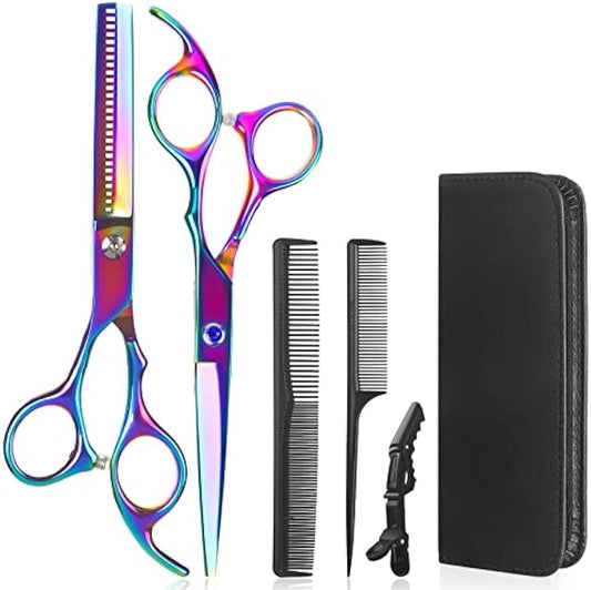 Lictin Hairdressing Scissors Hair Thinning Scissors Set and Hair Scissors, 6.0 inch + Presentation Case/Box + Black Comb +Black Hair Clip