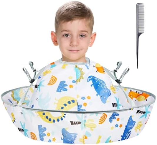 Lictin Haircut Capes Umbrella for Kids - Hair Cutting Haircut Cape Kids Waterproof Foldable Adjustment, Hairdressing Umbrella Cape Apron with 1PCS Black Comb, Dinosaur Theme