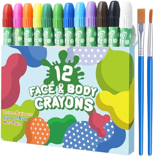 Lictin Face Painting Kits for Kids - 12 Colors Twistable Face Paint Crayons, Water Based Face Paint Marker Sticks for Cosplay, Halloween, Christmas, Face Makeup Body Paints Sticks for Kids and Adults