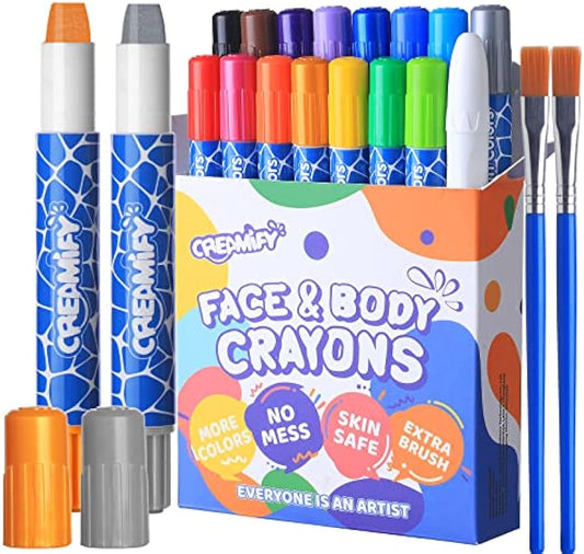 Face Painting Kits for Kids - 16 Colors Twistable Face Paint Marker Sticks with 2 Brushes, Washable Face Paint Crayons Kit, Birthday, Halloween, Cosplay Makeup and Body Paints for Children Adults