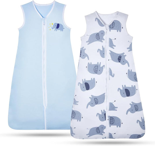 Lictin Baby Sleep Sack 1.0 Tog - 2 Pack Toddler Sleeping Sack 18-36 Months, Baby Wearable Blanket, Sleeveless Summer Baby Sleeping Bag with Adjustable Length and 2-Way Zipper, Blue