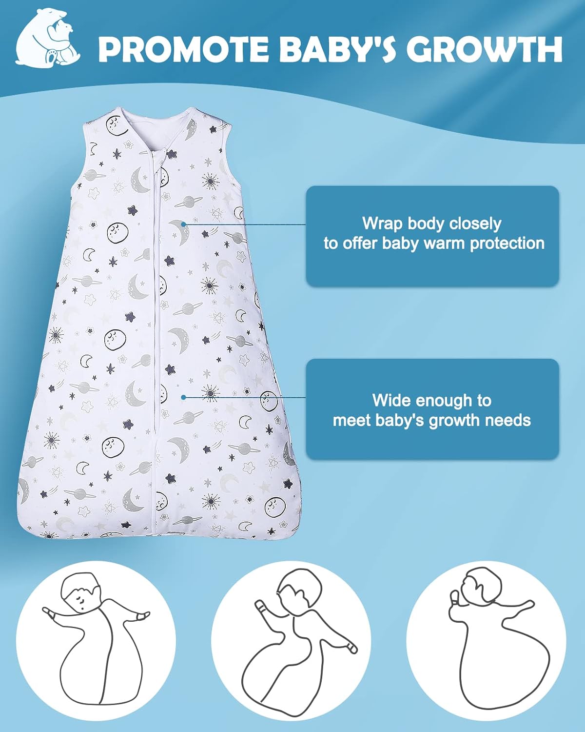 Lictin Baby Sleeping Bag 2.5 TOG, Winter Baby Sleep Sack, Swaddle Wearable Blanket with 2-way Zipper, with Adjustable Length 63-83cm for Infant Toddler