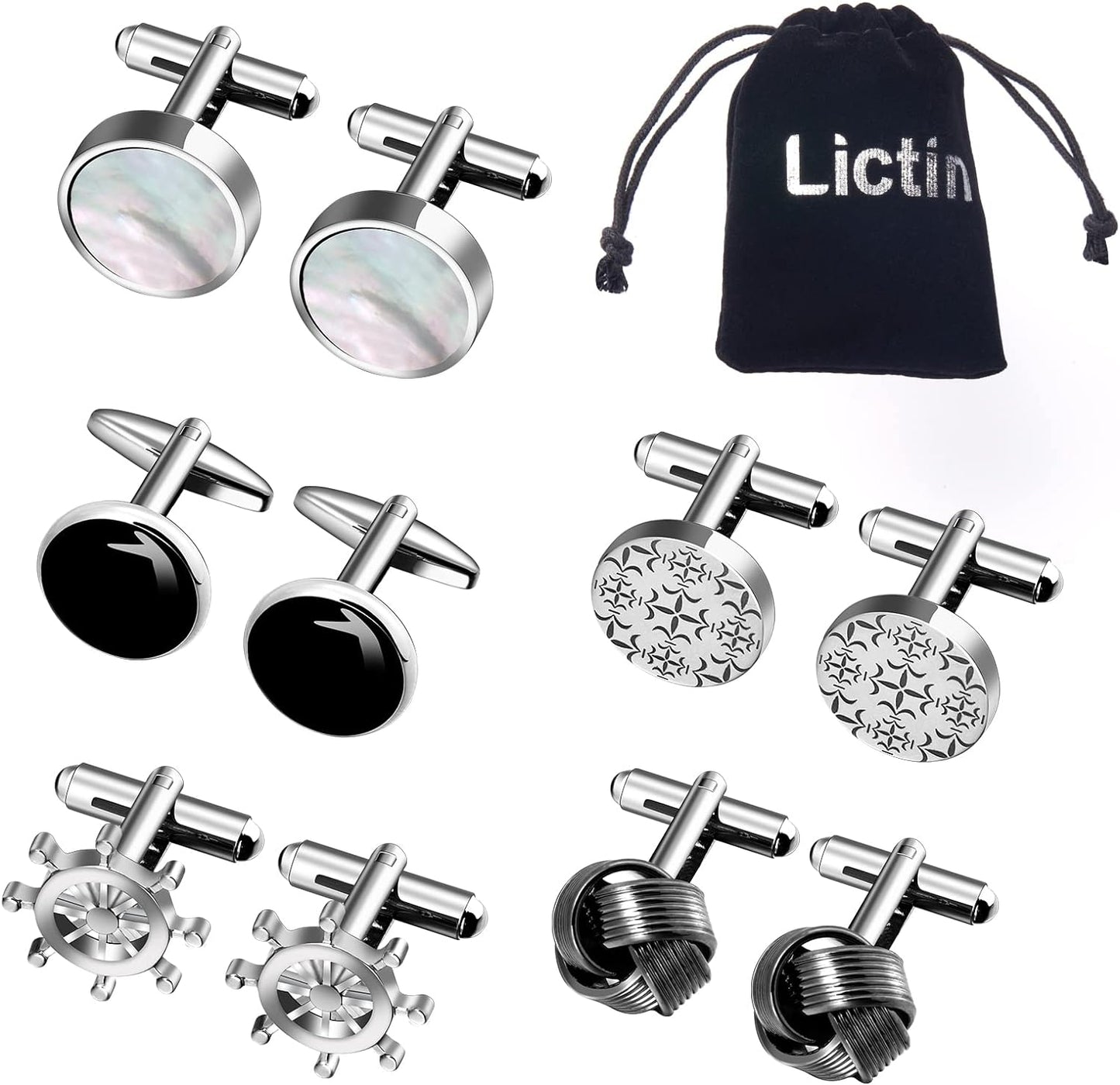 Lictin Men's Cufflinks Cuff Links for Men, Stainless Steel Tuxedo Shirt Cuff Links Set, Men’s Jewelry or Accessories for Business, Wedding