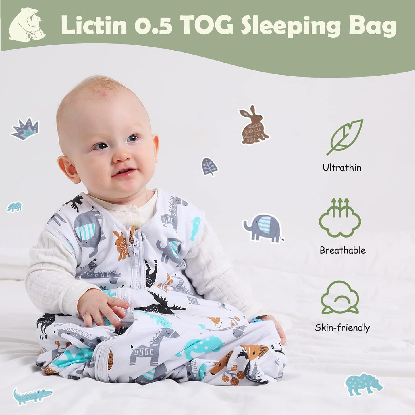 Lictin Baby Sleep Sack 0.5 Tog - 2 Pack Toddler Sleeping Sack 18-36 Months, Summer Baby Sleeping Bag, Sleeveless Baby Wearable Blanket with Adjustable Length and 2-Way Zipper