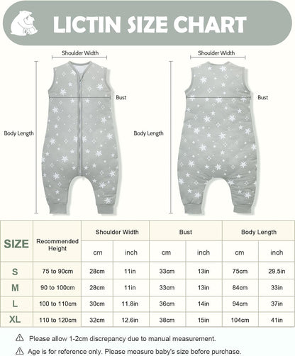 Lictin Toddler Sleep Sack with Feet - Sleep Sack 3t-4t Year Winter, 2.5 TOG Baby Sleeping Bag Sleeveless, Cotton Wearable Blanket with Legs for Infant Toddler from 100cm-110cm