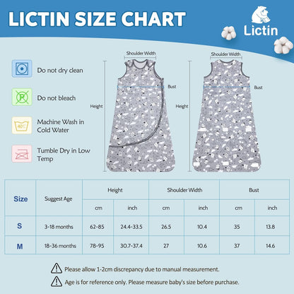 Lictin Baby Sleeping Bag Summer - 0.5 TOG Baby Sleeping Sack of 100% Cotton with 2-way Zipper Wearable Blanket for 3-18 months babies, infants and toddlers