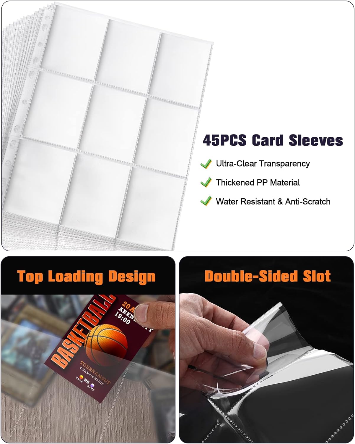 Basketball Card Binder 9 Pocket - Lictin Basketball Card Holder, Trading Card Binder, Sports Card Binder Collectible Trading Card Albums Fits 810 Cards with 45 Removable Sleeves
