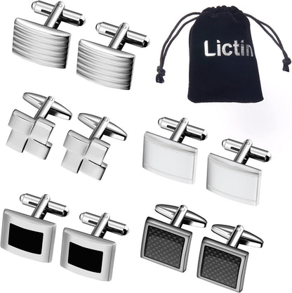 Lictin Men's Cufflinks Cuff Links for Men, Stainless Steel Tuxedo Shirt Cuff Links Set, Men’s Jewelry or Accessories for Business, Wedding