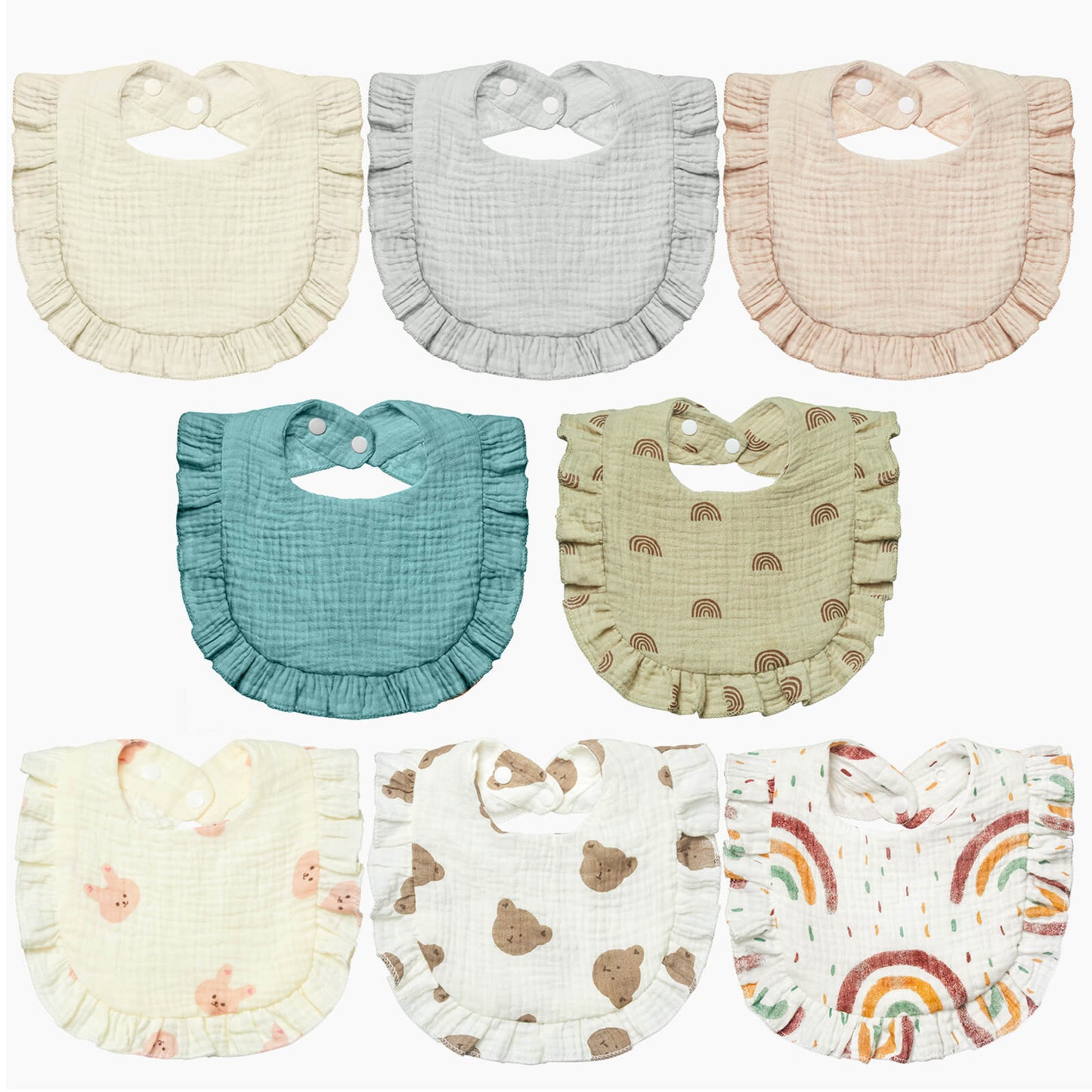 Muslin Baby Drool Bibs - 8 Pack -Cotton Unisex